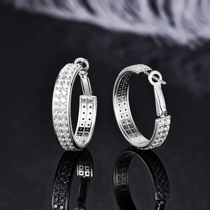 IOGOU D1.57CT Full Moissanite Earrings 925 Sterling Silver Hoop Clip Earrings for Women Luxury Engagement Party Birthday Gift