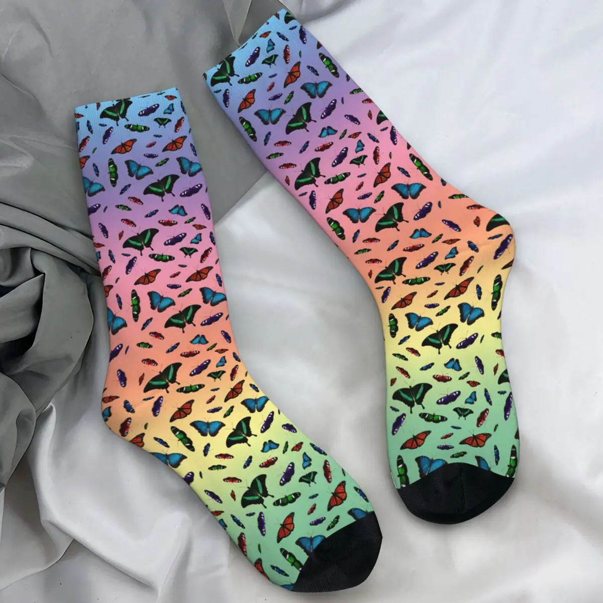 

Носки с радужной бабочкой, осенние милые чулки с животными, забавные удобные носки для взрослых и мужчин, нескользящие велосипедные носки на заказ