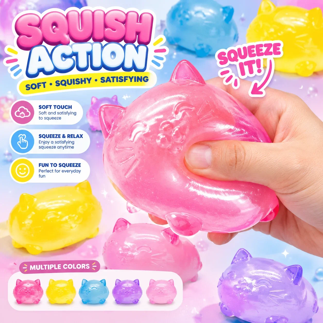 Maltose Mochi Squishy Cat Toy Cross Border Stress Relief Fidget Sensory Decompression Toy Popular TikTok Hot Selling