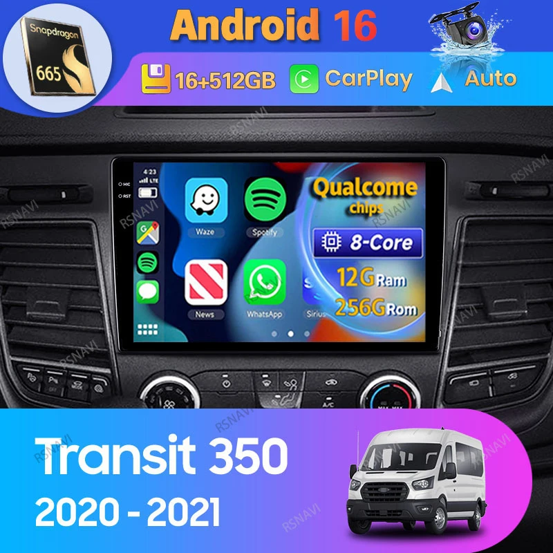 Android 16 Carplay Auto For Ford Transit 350 2020 2021 Car Radio Navigation 360 Camera DSP Stereo Multimedia 2Din Player Video