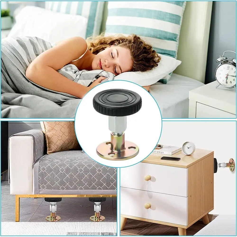Metal Bed Stabilizer Set,Furniture Feet -Height Adjustable Feet,Carbon Steel,Anti-Shake Protectors for Bed,Sofa,Table, Cabinet