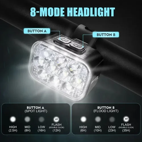 Imagen 2 del producto BUCKLOS-Juego de luces delanteras y traseras para bicicleta, 10 LED, carga USB, faro delantero, resistente al agua, linterna LED, piezas de bicicleta