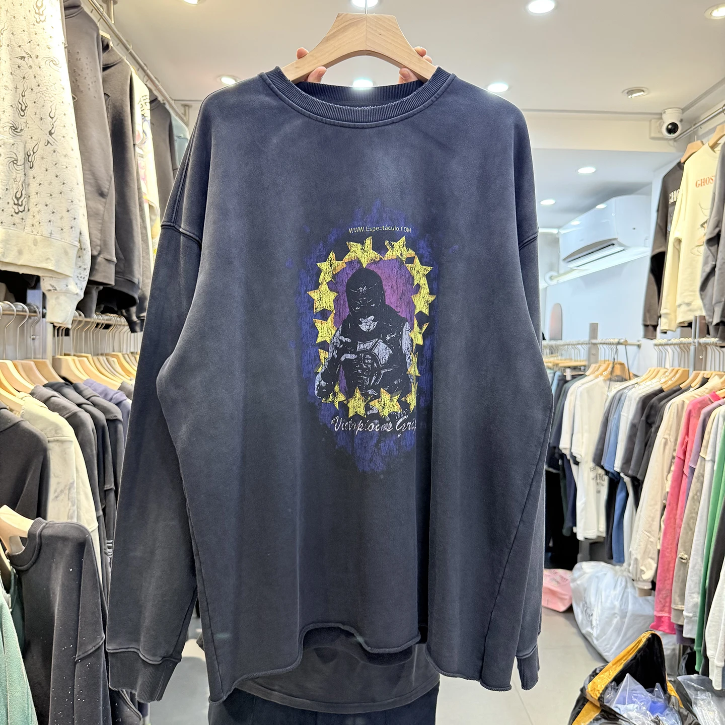 

Винтажный свитшот с абстрактным узором-маской, свободный повседневный мужской хлопковый свитшот с длинными рукавами и круглым вырезом, уличный стиль