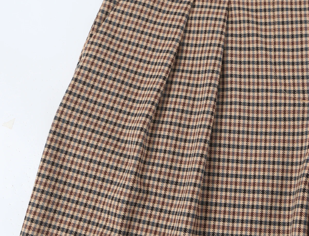BSAY 2026 Neues Vintage Damen-Karomuster 2-teiliges Outfit mit Stehkragen, doppelreihiger, kurzer Jacke und weitem Hosenbein, lässiger Anzug – Detail 20
