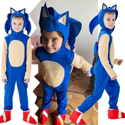 Anime Superhero Sonic Kids The Zentai-Hedgehog Cos Cosplay Costume Halloween For Kids Jumpsuit Boys Girls Party Headgear Suit