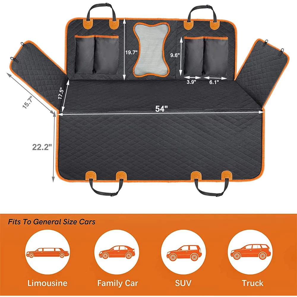 Waterproof Layer Oxford Fabric Foldable Anti-Slip Universal Fit Pet Car Hammock for Dogs Cats Rear Seat Cover Protector - view 3