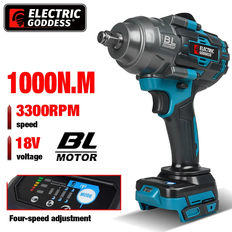 

1000N.m Torque Brushless Electric Impact Wrench 1/2 inch Cordless Screwdriver Car Repair Power Tools For Makita 18V Battery Pin