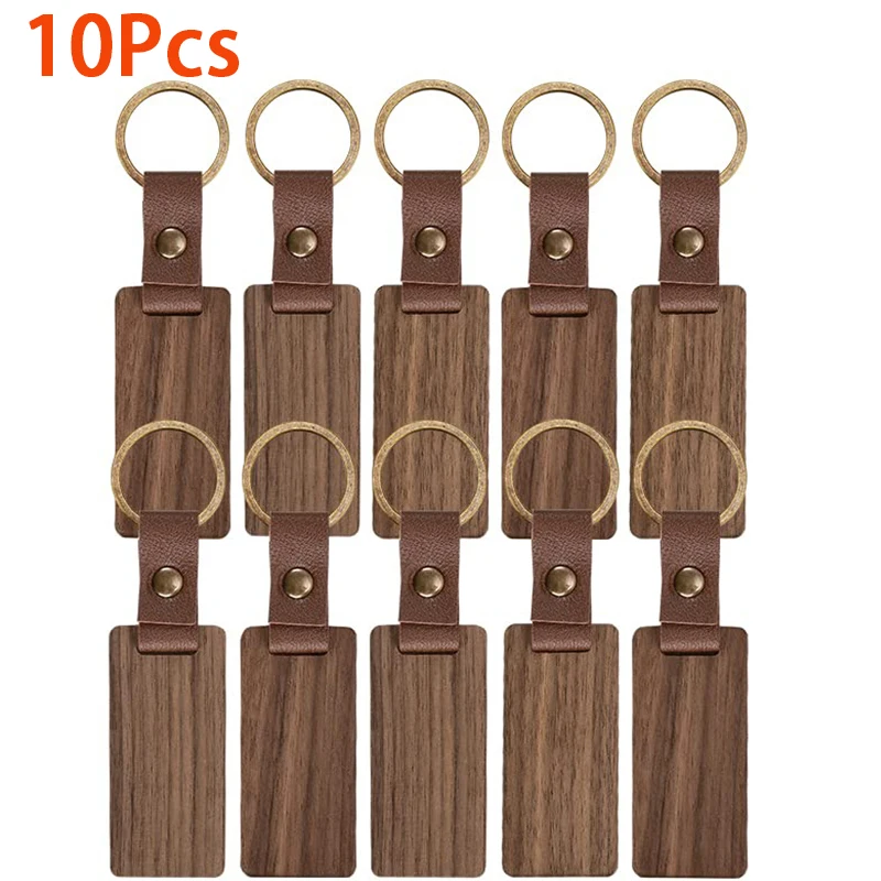 10Pcs Blank Walnut Wood Keychain Walnut Keyring Wooden Pendant DIY Crafts Graduation Gift Wooden Key Chain