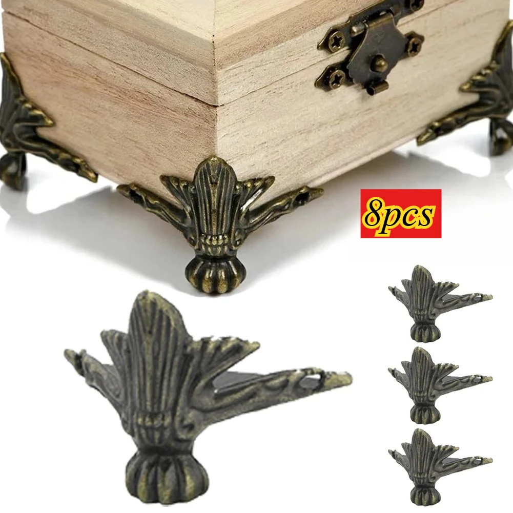 8pcs Mini Retro Fashion Corner Protector Ornaments Chest Box Case Decorative Feet Leg Hardware Bracket