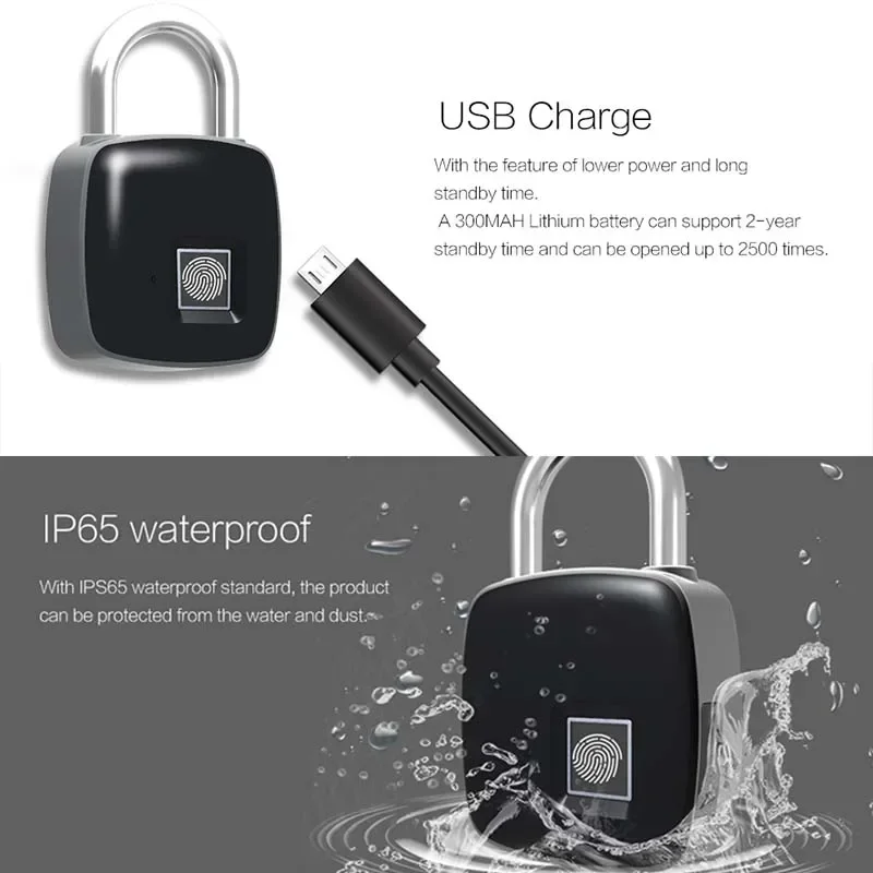 Tuya Fingerprint Padlock Bluetooth Smart Keyless Lock Mini Portable Biometric Padlock with USB Charging For Locker Luggage Gym