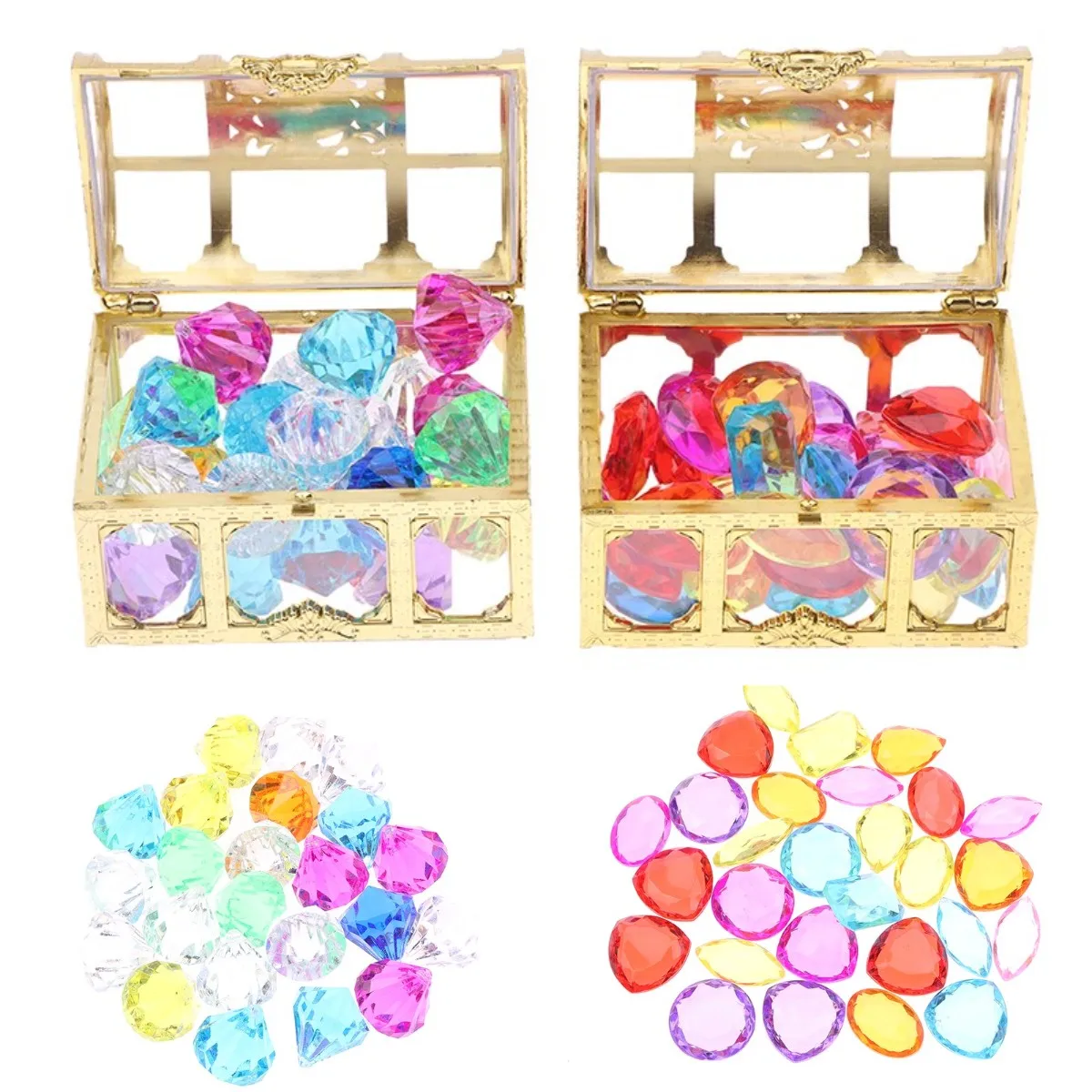 1Set Children Simulation Plastic Crystal Box Treasure Kids Acrylic Colorful Diamond Gems Plastic Large Jewels Toy 2.5cm Diameter