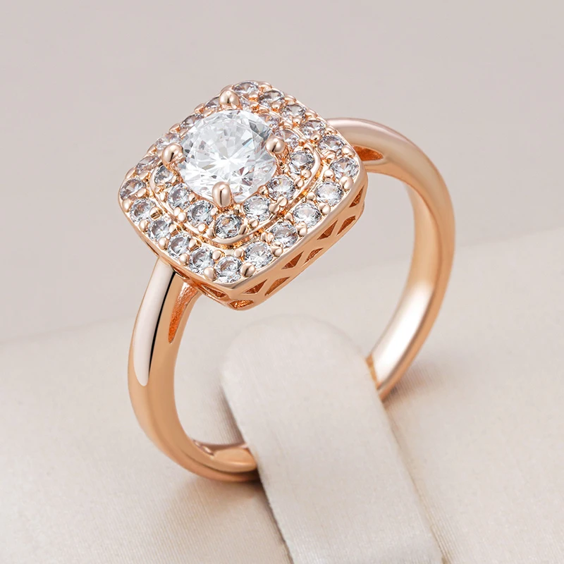 Kinel Hot 585 Rose Gold Color Square Bride Wedding Ring For Women Trend Shiny Natural Zircon Accessories Daily Fine Jewelry Gift