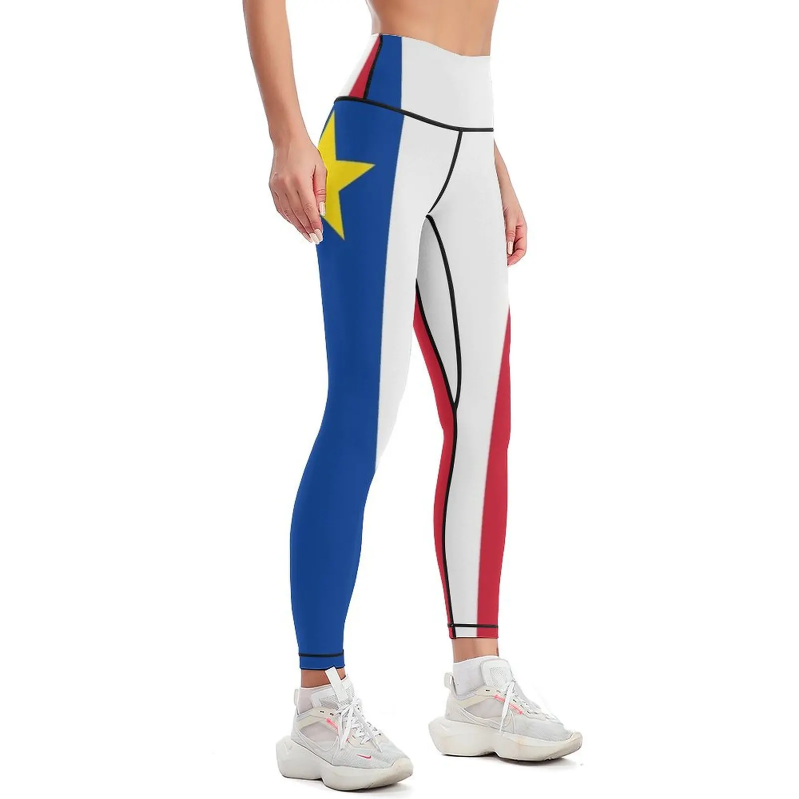 Acadie Acadia Flag blue white red North American New Brunswick Acadian French Canada HD Leggings for fitness Womens Leggings