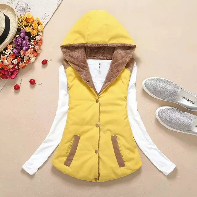 

Women Thick Parkas Vest Solid Hoodies Single Breasted Solid Warm Thick Coats Vest Pockets Casual Slim Fit Jacket Autumn Winter