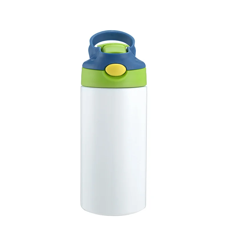 Custom LOGO Pictur12oz Straight Sippy Cup Flip Top Kids Bottle Stainless Steel Double Wall Water Tumbler With Straw Sippy Bottle