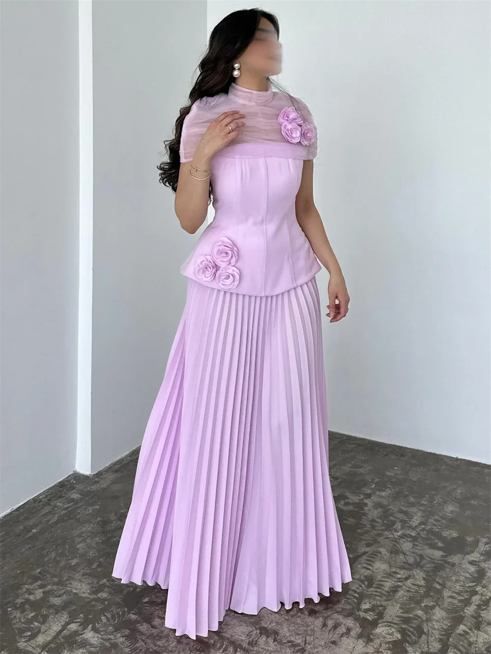 Szyfonowa fioletowa narzutka na sukienkę balową z kwiatami 3D, plisowana suknia ślubna w kształcie litery A, długa do podłogi, bez ramiączek, formalna suknia wieczorowa 2025