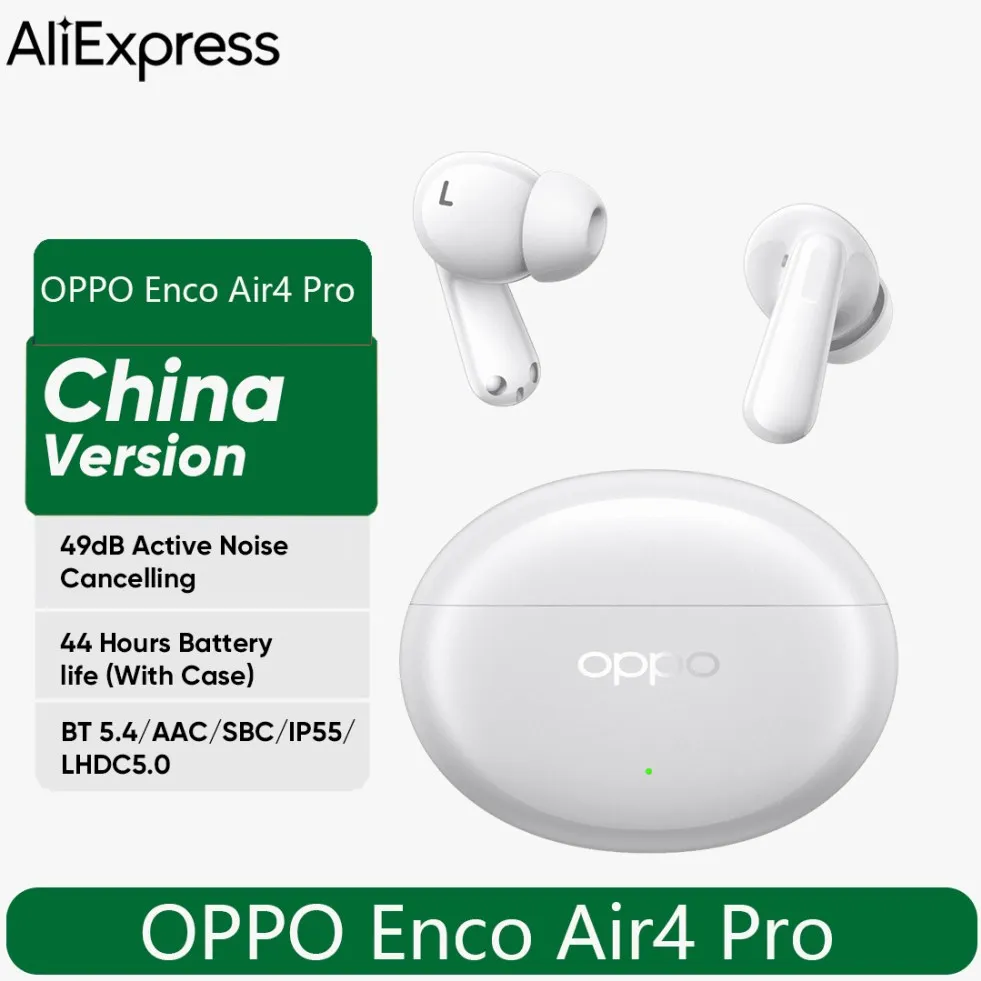 OPPO Enco Air 4 Pro TWS سماعة رأس لاسلكية 49dB نشط إلغاء الضوضاء سماعة بلوتوث 5.4 44 ساعة B عمر البطارية صحيح IP55