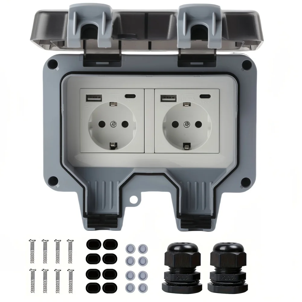 USB-Typ-C-Wandsteckdose für den Außenbereich, wasserdicht, IP66-Qualität, wasserdicht und staubdicht, für Garten, Badezimmer, Außensteckdose