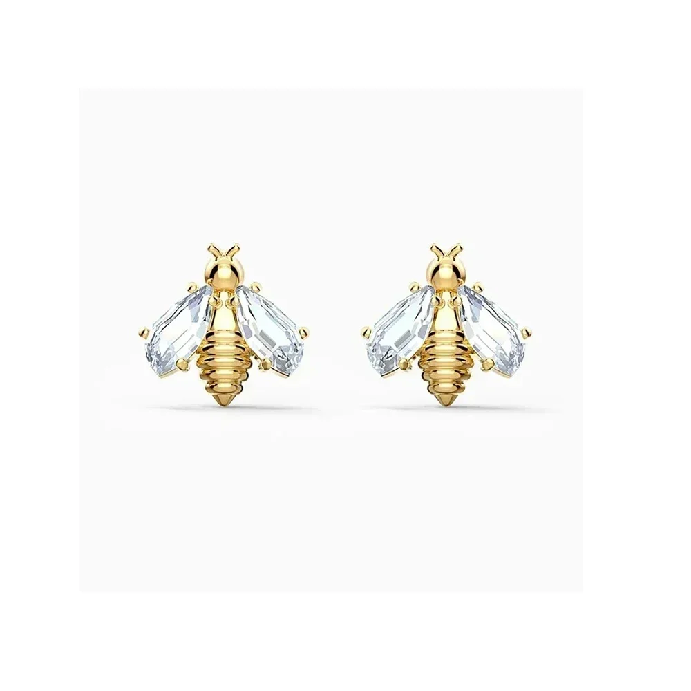 2024 New Hot Selling Eternal Bee Perforated Exquisite Gold Bee Shaped Crystal Earrings Exquisite Romantic Gift