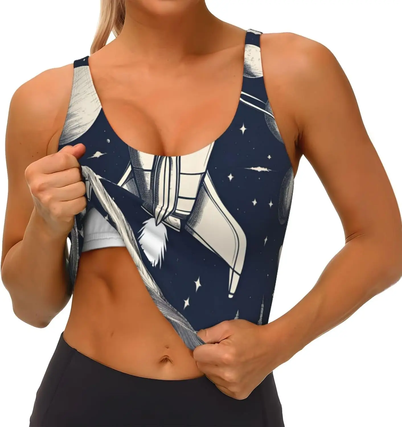 Gilet de sport décontracté imprimé fusée dans l'espace pour femmes, gilet de Yoga, tendance, léger, confortable pour saisons