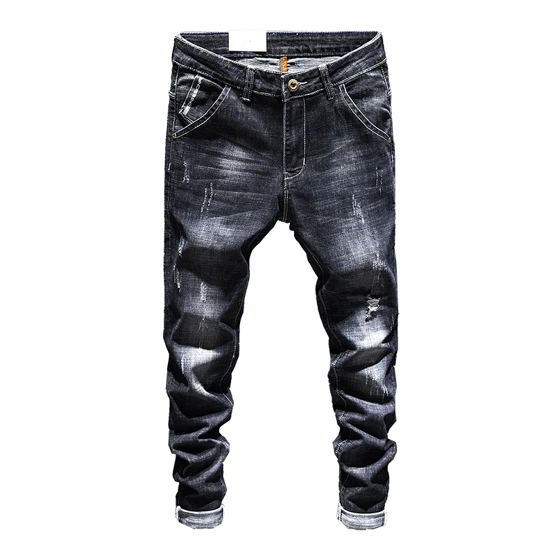 New spring and summer models Men's black stretch jeans Slim stretch street casual men's jeans trousers