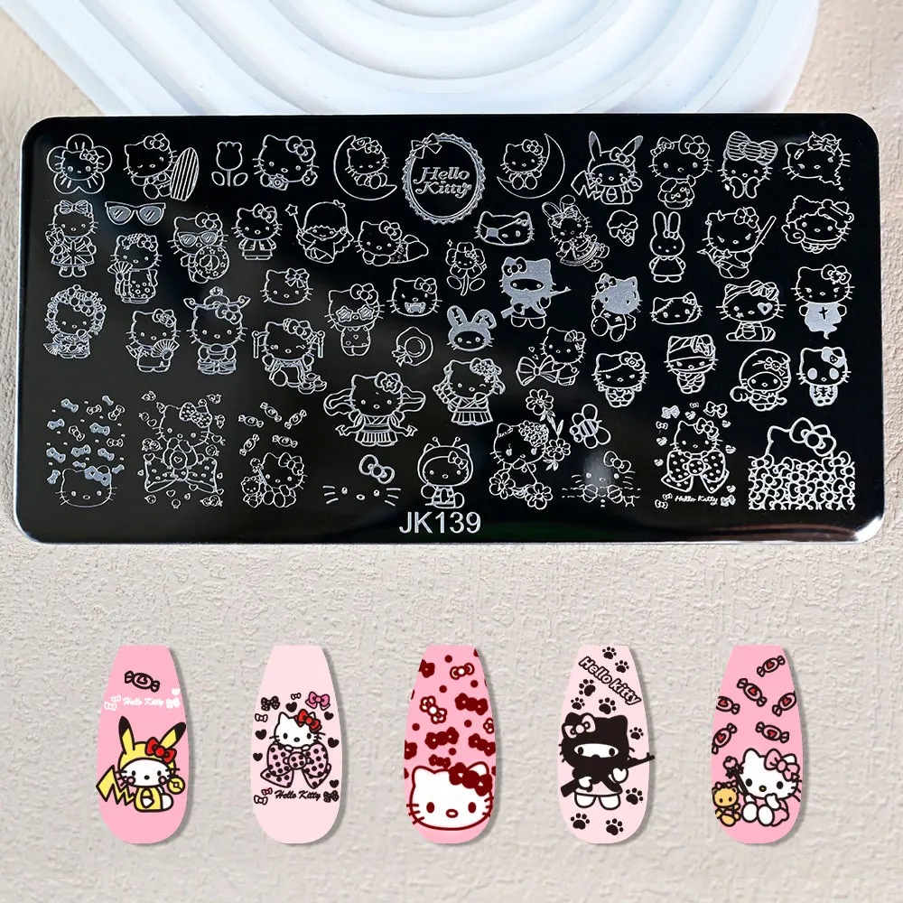1PC New Halloween Hello Kitty/Kuromi Nail Stamping Plate Stickers Cartoon Image Nail Art Printing Template Tool Nail Steel Plate
