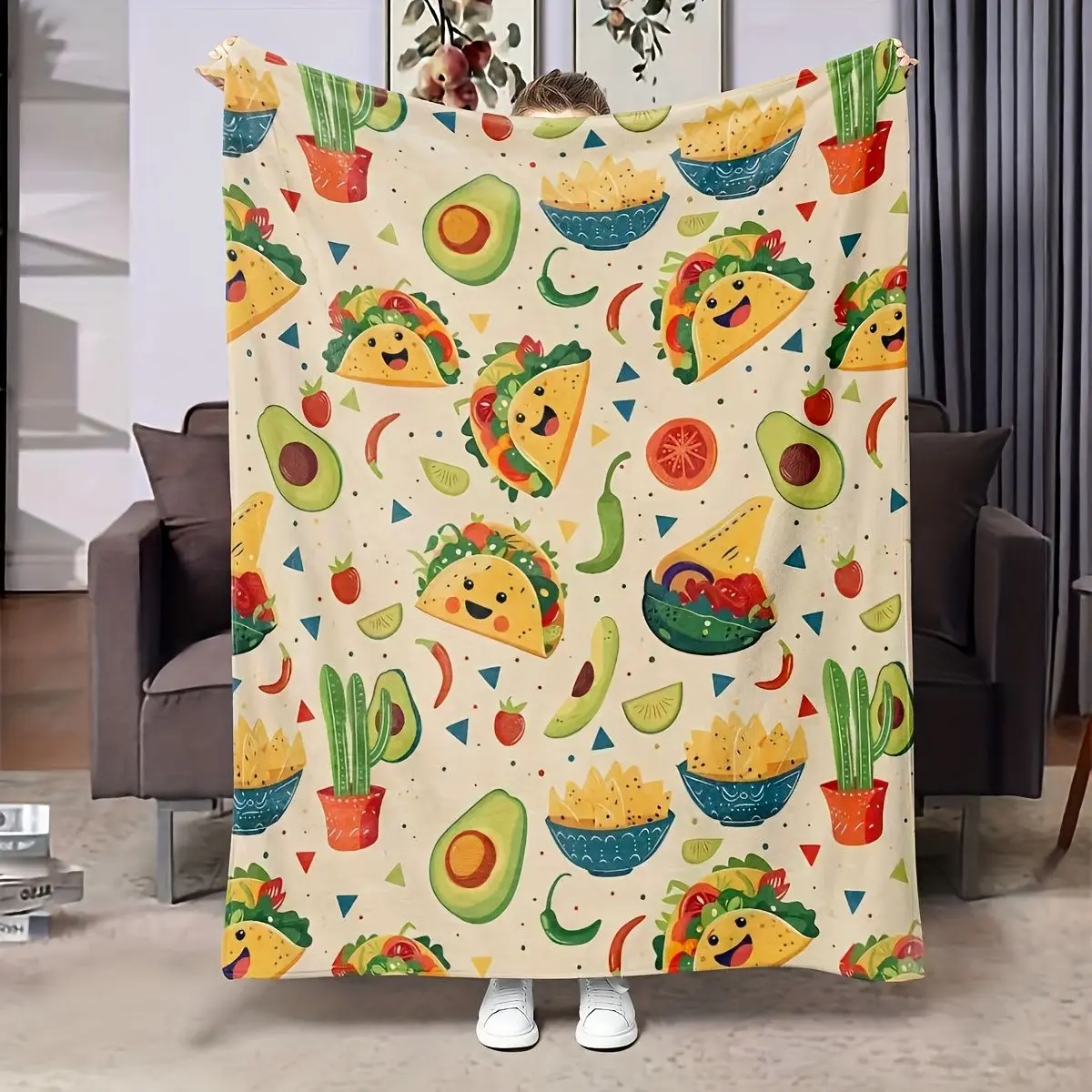 Decorative Throw in Mexican Taco Food Theme for Kitchen Couch Dining