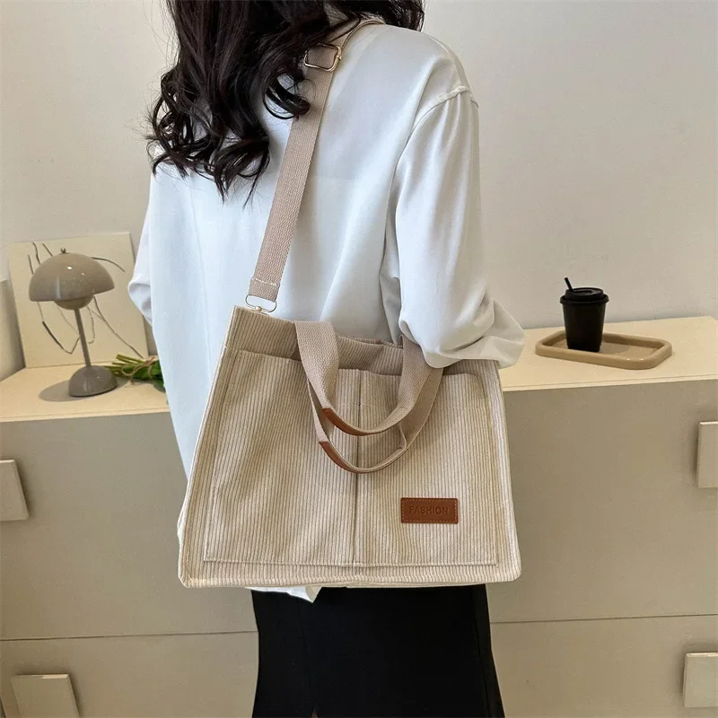 Women\'S Corduroy Tote Bag Large Capcity Handbags For Women Commuting Women\'S Bag Messenger Shoulder Bag Female Handbag