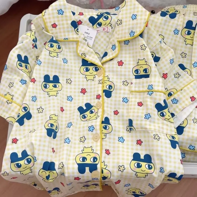 Tamagotchi Mameiji Women Summer Pure Cotton Short Sleeve Shorts Pajama Set Japanese Anime Game Cartoon Peripheral Sleepwear view 3
