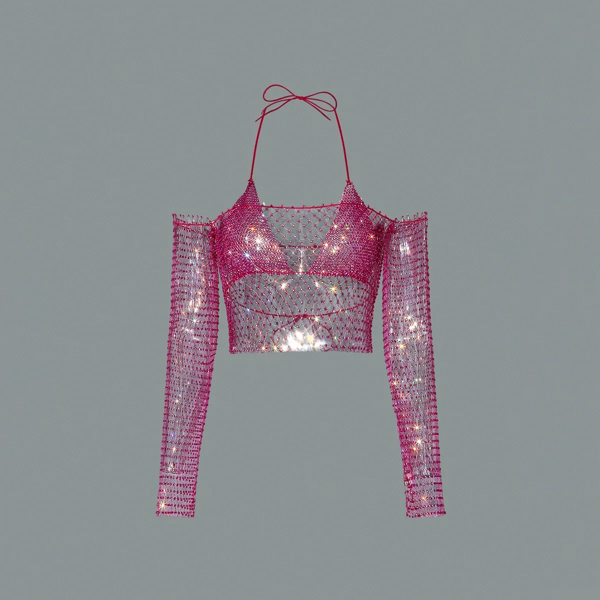 

Женский топ на бретельках, комплект из 2 предметов, сексуальный бюстгальтер с бретелькой на шее и блестящие стразы, прозрачная сетка с открытыми плечами, короткий укороченный топ для пляжной вечеринки