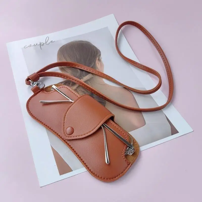 

HOT PU Leather Eyeglasses Pouch Eyeglasses Protective Cover Waterproof Sunglasses Bag Portable Hanging Neck Glasses Storage Case