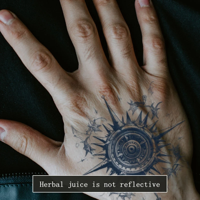 New Compass Herbal Juice Tattoo Stickers Hand Back Lasting Waterproof Totem Fake Tattoo Personality for Men Women Semi-permanent