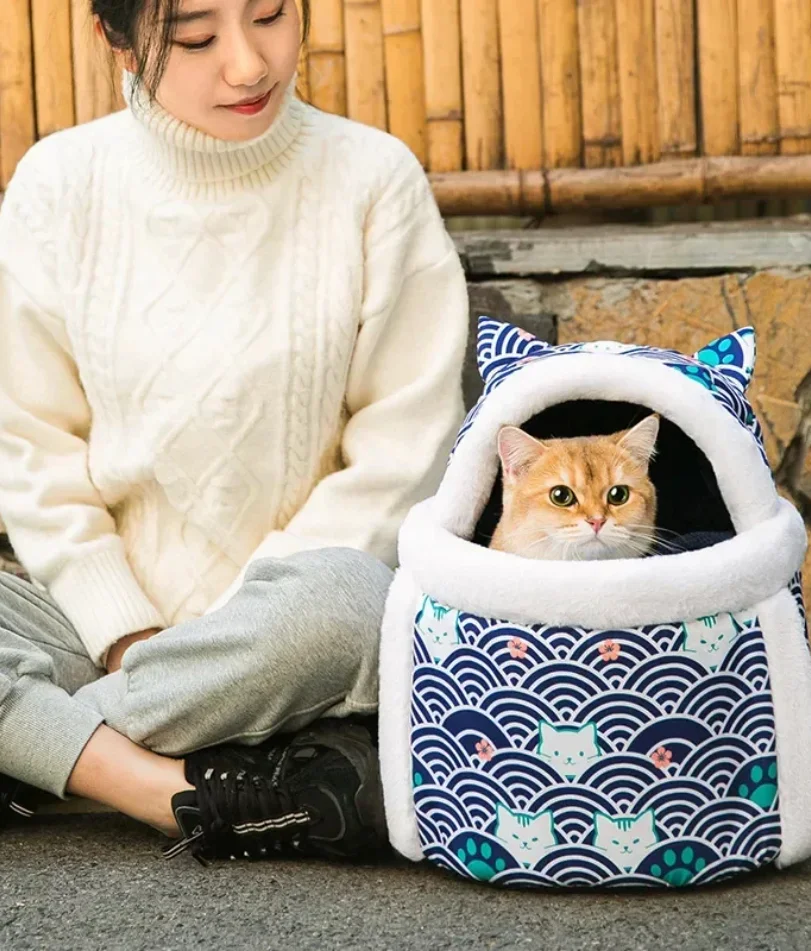 حقيبة حمل الحيوانات الأليفة القط الكلاب أفخم على ظهره السفر في الهواء الطلق المشي الشتاء عش دافئ هريرة جرو معلقة الصدر الناقلون المحمولة