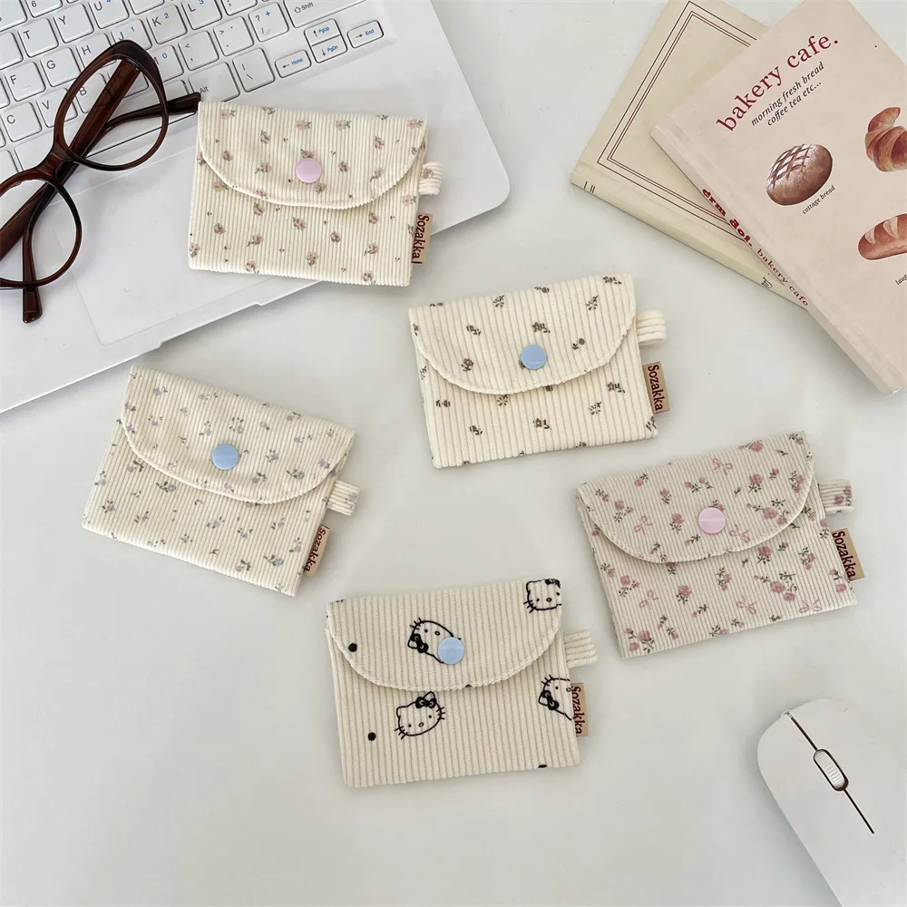 

Новая вельветовая сумка для карт с цветочным принтом, маленький кошелек для монет, кошелек для монет, держатель для студенческого удостоверения личности, детский милый кошелек с рукавом для автобусной карты