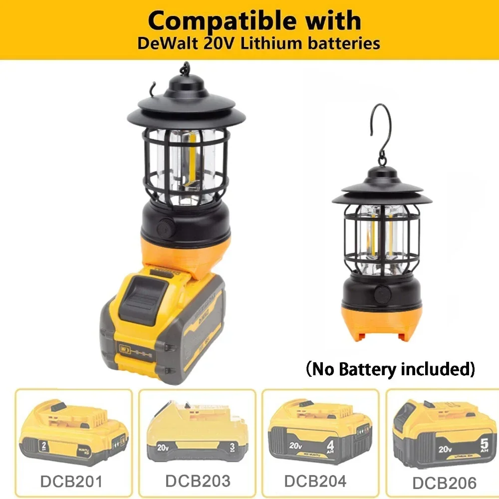 Portable Lantern LED Work Light Camping Lantern For Dewalt 18V Lithium Battery Hanging Tent Light Outdoor (NO Battery)