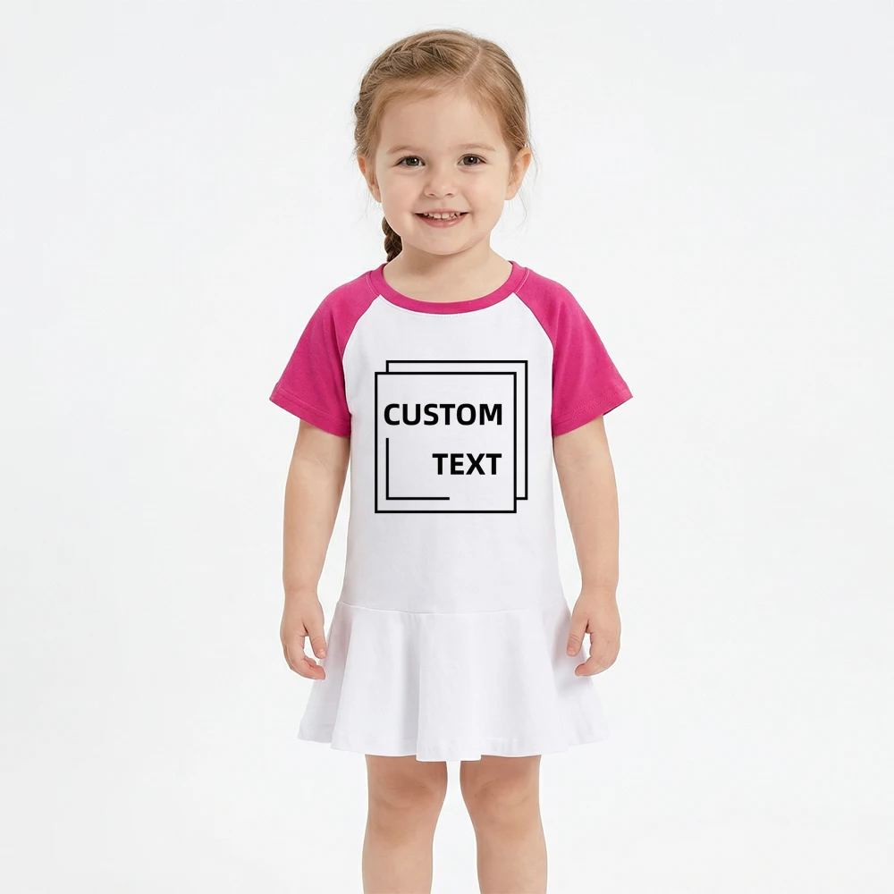 Custom Text Girls Mini Dresses Children's Lotus Leaf Dress Personalized Your Own Logo Name Photo Design
