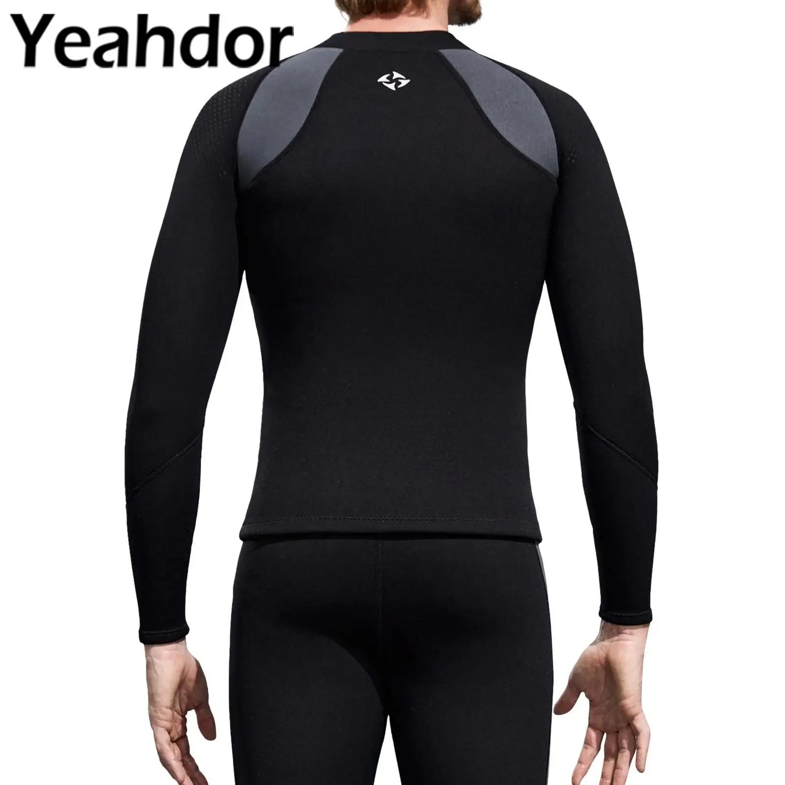

Mens Swim Tops 3mm Neoprene Wetsuit Rash Guard Swimwear Long Sleeve Front Zipper Color Block Snorkeling Surfing Diving Swimsuit