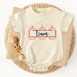 Personalized Pumpkin Name Baby Bubble Romper Custom Infant Oversized T-Shirt Romper Halloween Thanksgiving Bodysuit