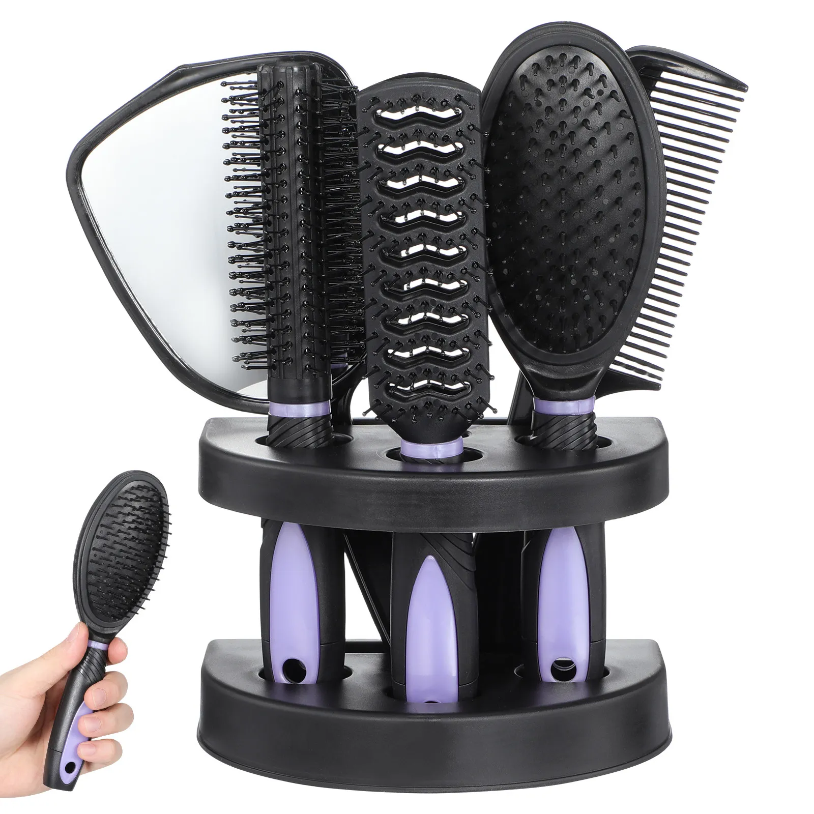 

5Pcs Professional Hair Comb Kit Salon Styling Tools with Mirror Anti Static Brushes for Hairdressers Barbers Hair Care Purple