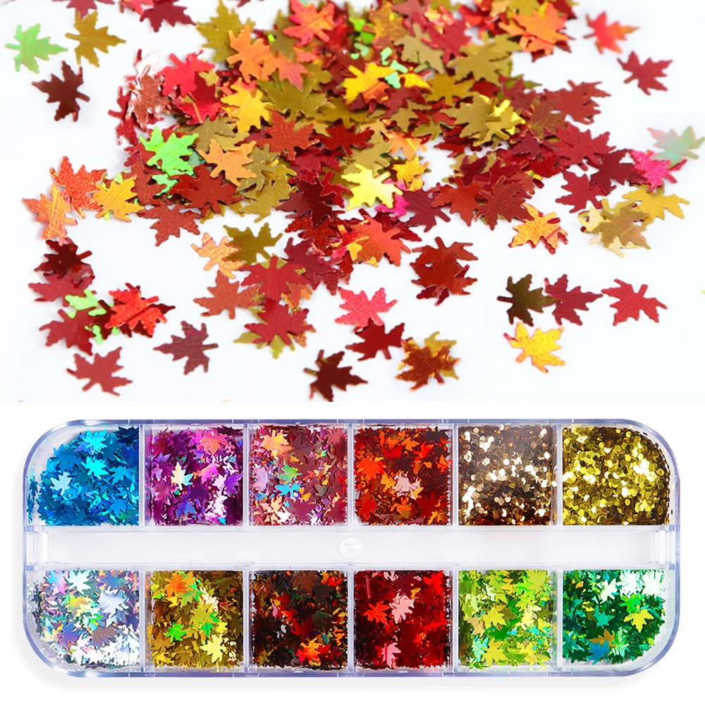 Holográfico Glitter Maple Leaf Sequins, enchimento epóxi, molde silicone, acessórios natal, outono, inverno