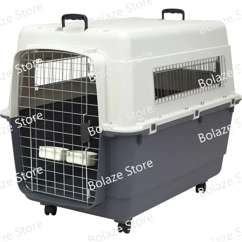 Designs Plastic Kennels Rolling Plastic Wire Door Travel Dog Crate, XXL