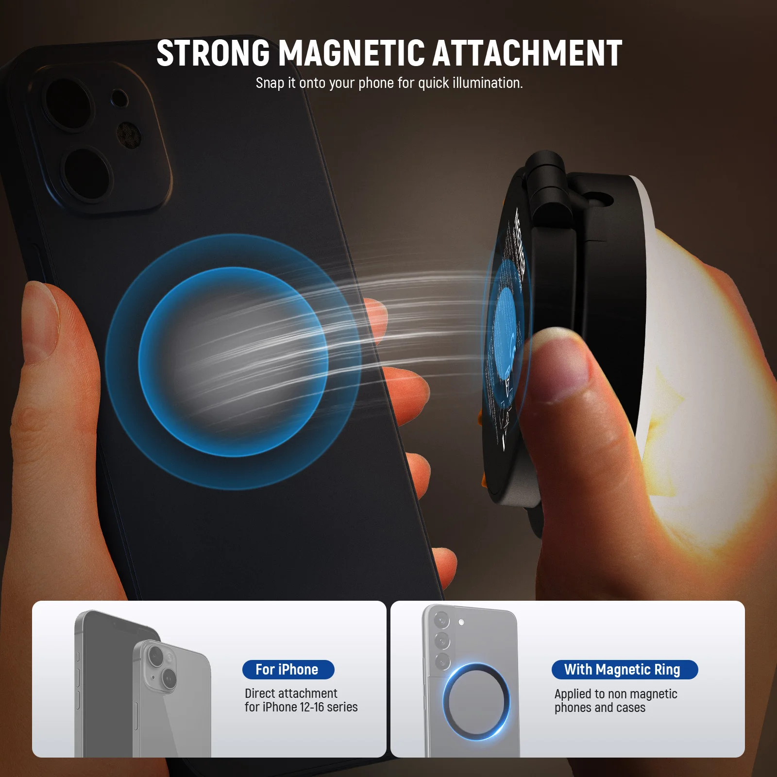 NEEWER Magnetyczna lampka selfie kompatybilna z MagSafe iPhone, 4 tryby CRI95+ 1.5W Plastikowa składana LEDowa lampka do telefonu w kształcie pierścienia — zdjęcie produktu 2