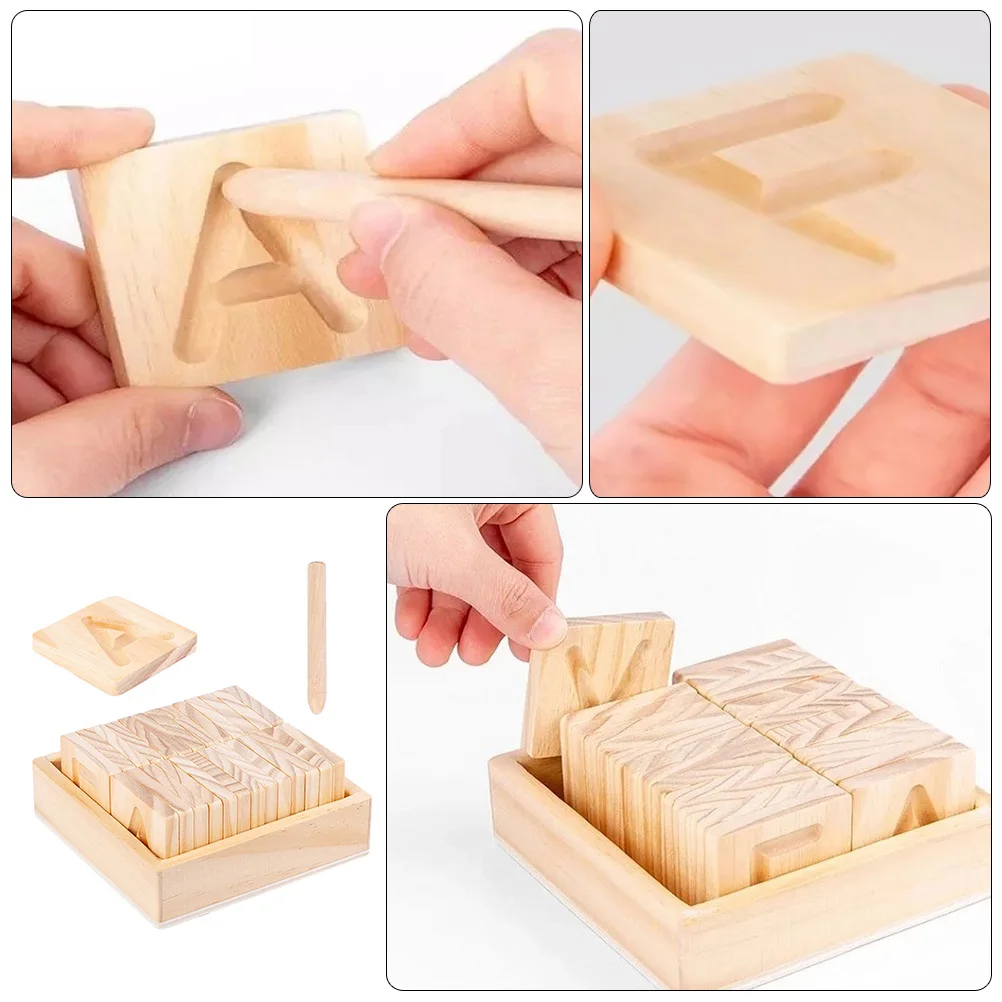 

1 set Wooden Double-Sided Alphabet Plaything Set Educational Toy Plaything Word Spelling Toy Spelling Learning