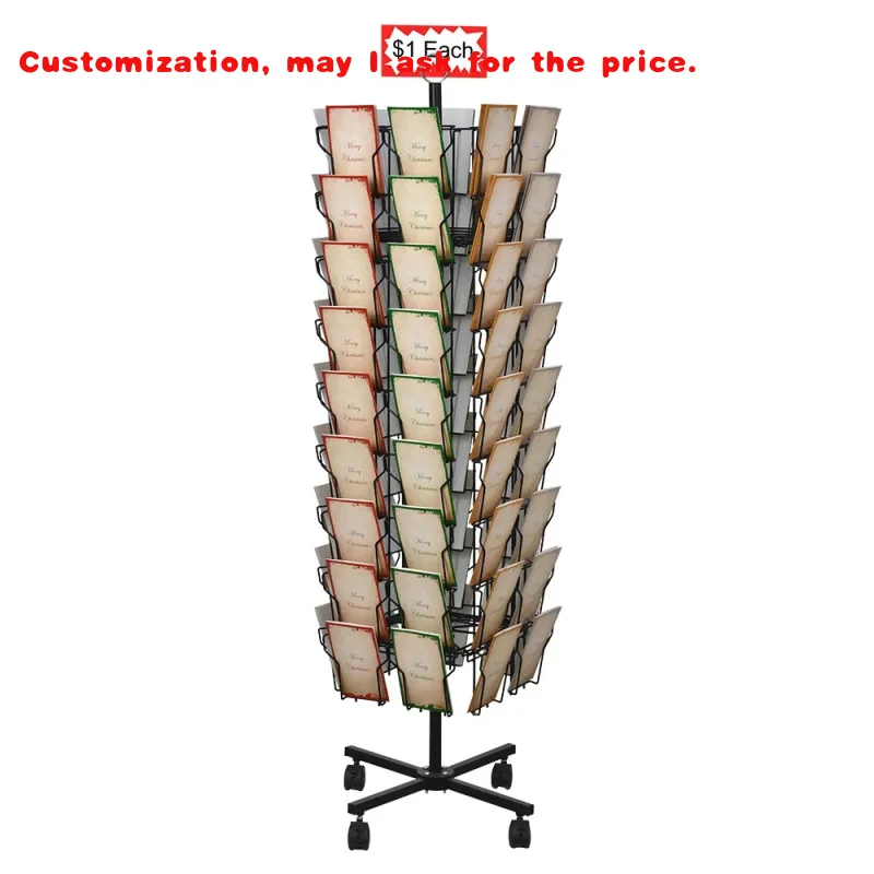 custom.72 Pockets Rotatable Metal Frame Post Card Flooring Organizer Display Rack Card Holder Stand