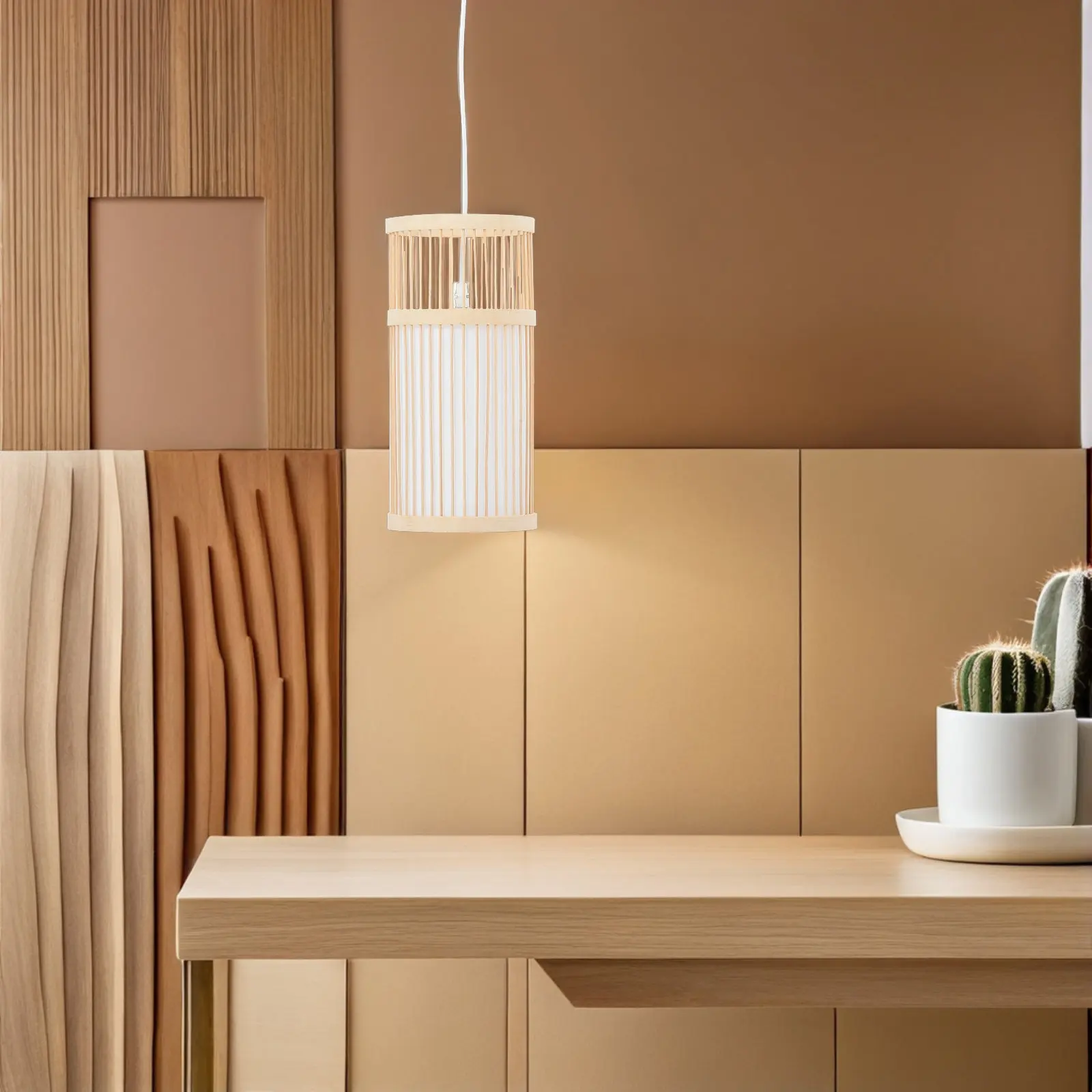 

Набор из 1 бамбукового плетеного подвесных светильников в японском стиле, ручной работы, для чтения, учебы, татами-комнат, фермерских домов и интерьеров в деревенском стиле