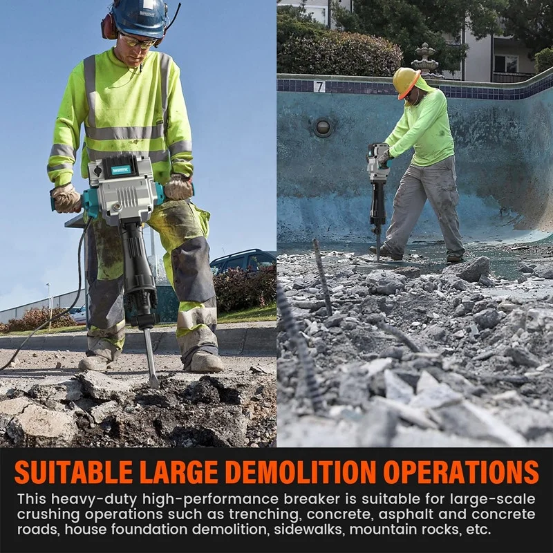 Powerful Demolition Hammer 2100W Concrete Breaker with Anti-Vibration CE Certified Electric Drill for Construction & Renovation