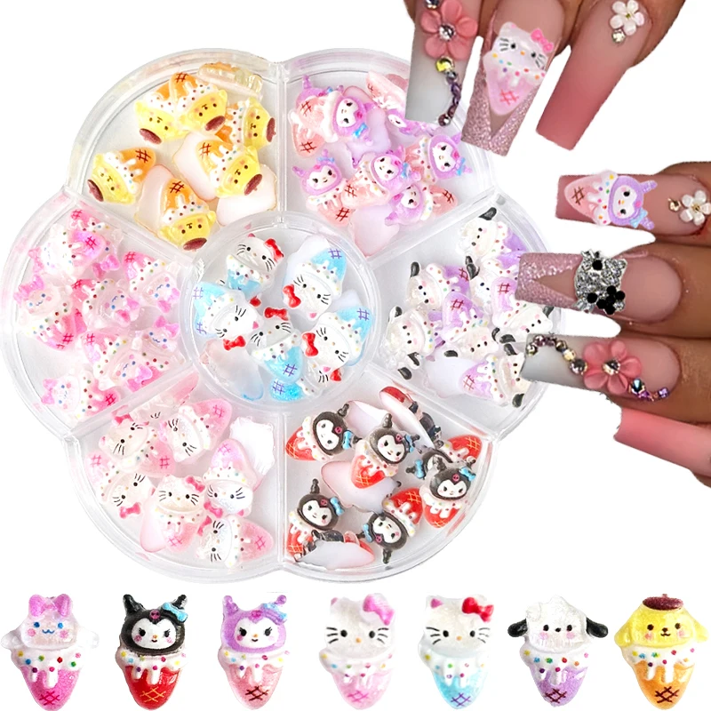 3D Cute Sanrio Family Series Nail Art Jewelry Decor Cartoon Hello Kitty Kuromi Nail Charms Rhinestone Gems Ornament Accessories