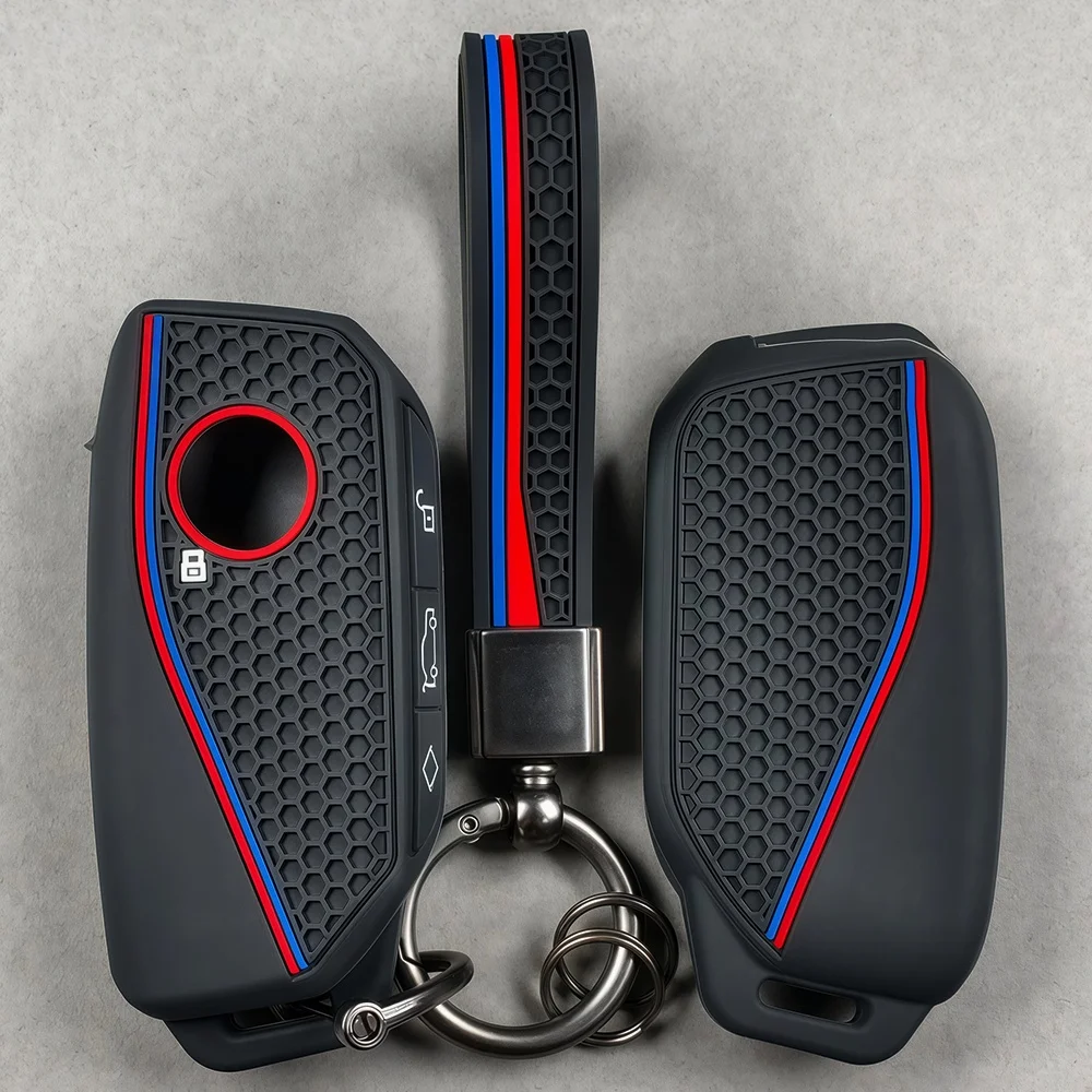 Auto Key Cover Shell Holder For BMW Ix I4 X7 Xm X7 X6 X5 X1 IX1 X4M 2022 2023 Silicone Remote Key Fob Keychain Ring Shell Case