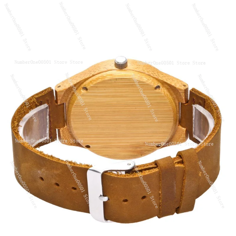 Bamboo Grain Men's Watch Genuine Leather Minimalist Luxury Quartz Gift