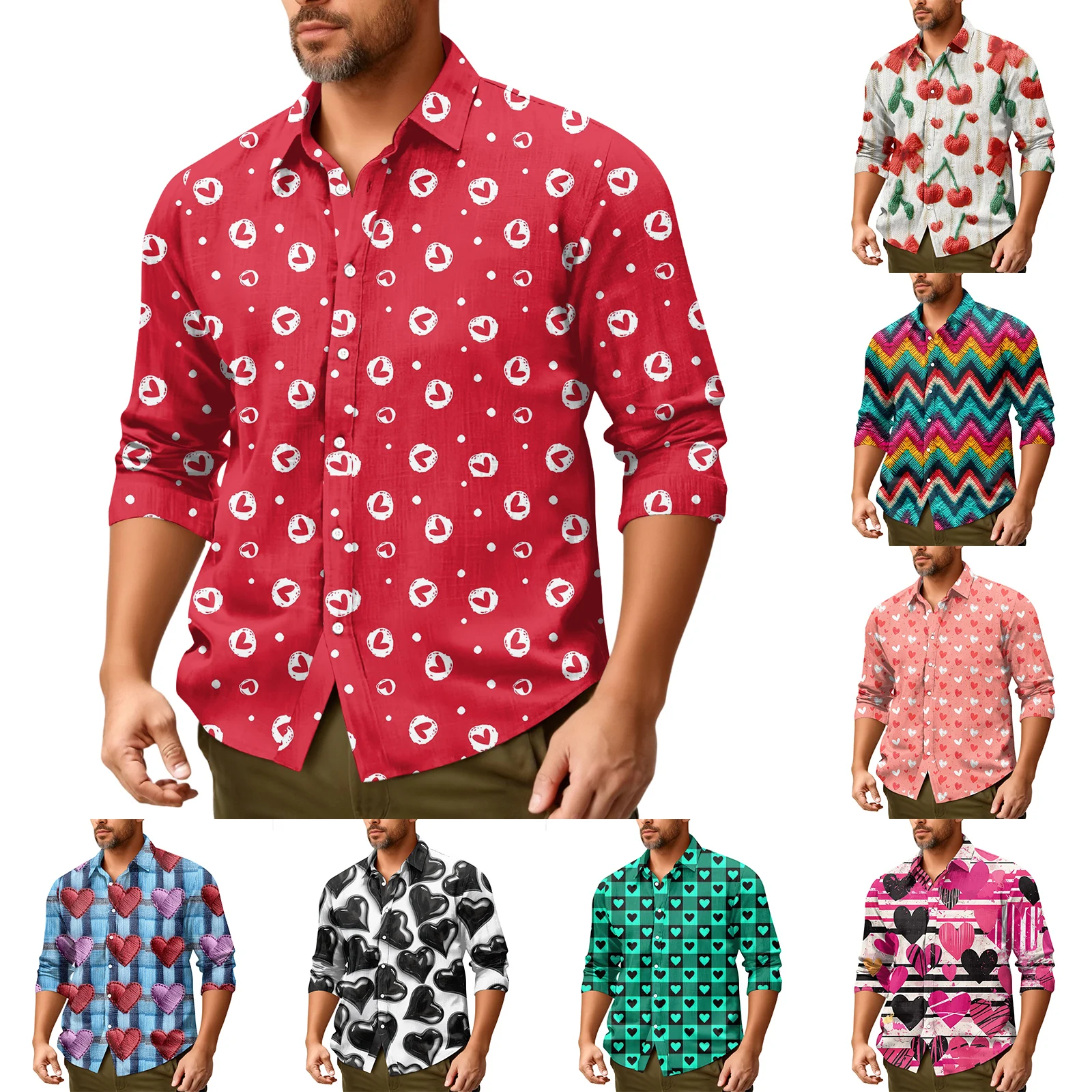 

Рубашка с длинными рукавами и воротником в виде сердца, рубашка с длинными рукавами, рубашка «Любовь на День святого Валентина», модная повседневная рубашка, весенне-осенняя рубашка